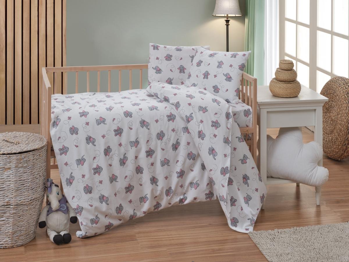 Bawełniana pościel dziecięca 140x200, 70x90 cm Słonik szary