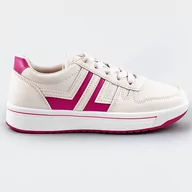 Buty sportowe damskie - SPORTOWE BUTY DAMSKIE ECRU-RÓŻ (AD-587) - Mix Feel - miniaturka - grafika 1