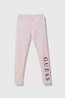 Spodnie i spodenki dla dziewczynek - Guess legginsy dziecięce kolor różowy z nadrukiem - miniaturka - grafika 1
