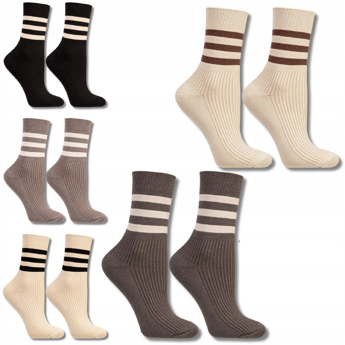 DŁUGIE SKARPETY DAMSKIE MIĘKKIE PRĄŻKOWANE PASKI WISKOZA 5-PAK MORAJ 38-41