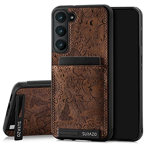 SURAZO Etui na telefon komórkowy Samsung Galaxy S23 Plus z prawdziwej skóry premium – odporne na uderzenia skórzane etui na telefon komórkowy [przegródka na karty, funkcja stojaka, kółko na klucze]
