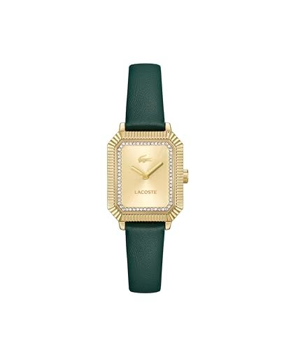 LACOSTE Damski zegarek ze złotą tarczą zielony skórzany pasek - 2001442, Złoty