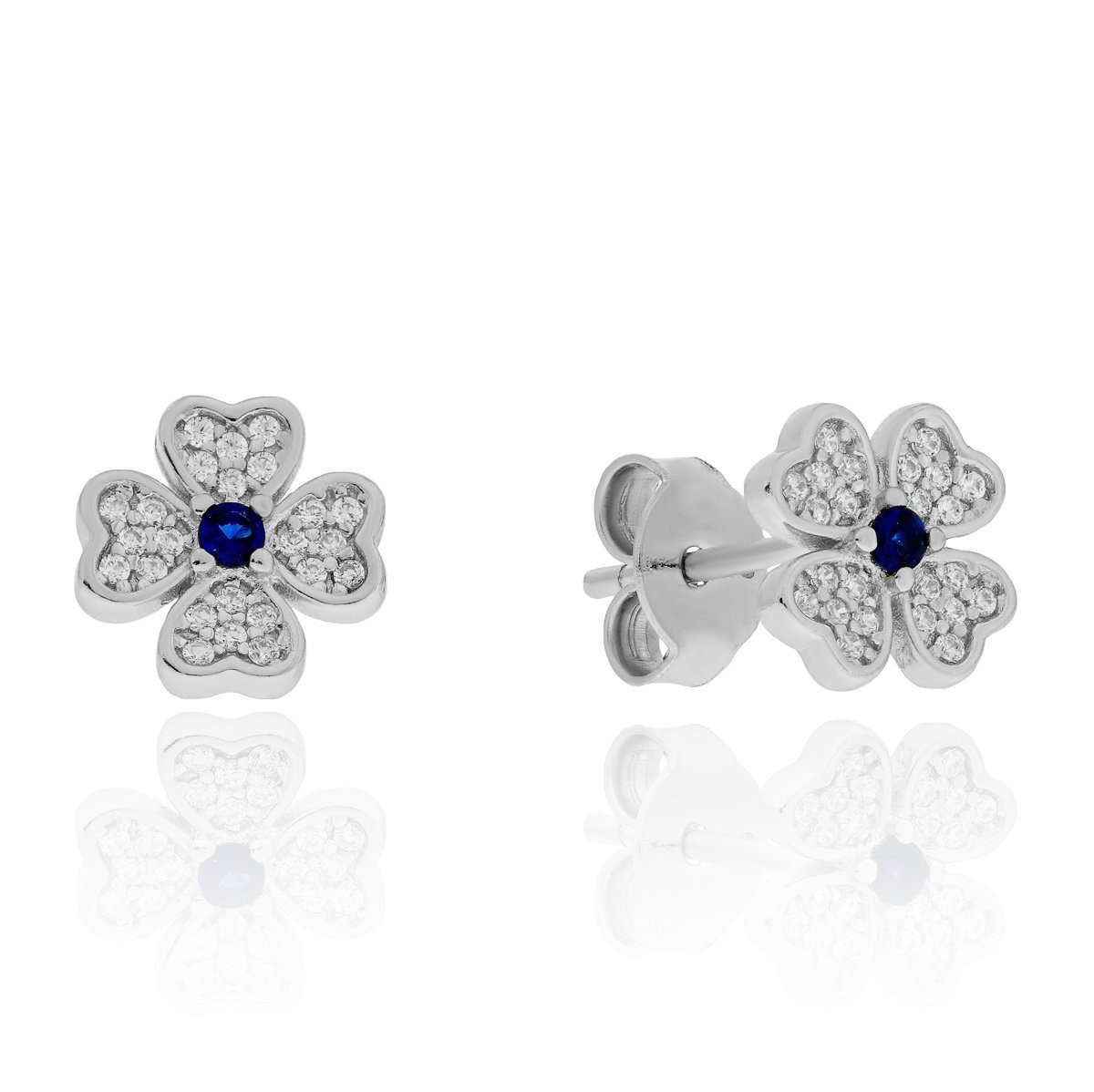 Srebrne kolczyki kwiatki koniczynki z cyrkoniami sztyfty pr. 925
