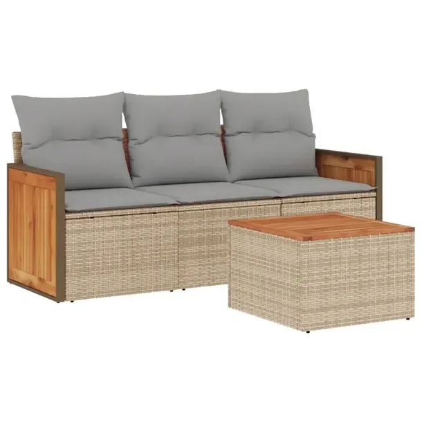 Zestaw mebli ogrodowych modułowych beżowy, rattan PE, 55 x 62 x 69 cm
