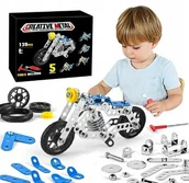 Zabawy w naśladowanie dorosłych - METALOWE KLOCKI KONSTRUKCYJNE BLASZKI ŚRUBKI ZABAWKA TECHNICZNA MOTOR 139 - miniaturka - grafika 1