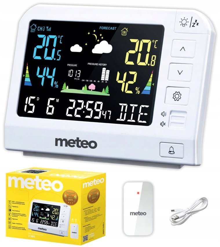 Stacja Pogody Pogodowa Higrometr Barometr Termometr Pogodynka Budzik Dcf