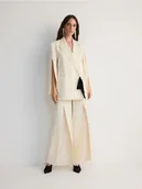 Spodnie damskie - Reserved - Garniturowe spodnie z szyfonową wstawką - kremowy - miniaturka - grafika 1