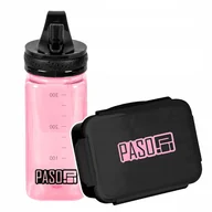 Shakery i bidony sportowe - Zestaw szkolny Paso bidon i śniadaniówka czarno-różowy dla dziewczynki - miniaturka - grafika 1