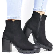 Botki damskie - Damskie Botki Na Słupku Klocku Vinceza 58102 Czarne Zamszowe - miniaturka - grafika 1