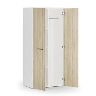 Szafa ubraniowa biurowa PRIMO WHITE, 3 półki, drążek do szafy, 1781 x 800 x 500 mm, biały/dąb naturalny - Szafy biurowe - miniaturka - grafika 1