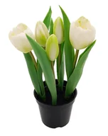 Sztuczne kwiaty - Tulipany silikonowe jak żywe białe w doniczce 5 sztuk gumowe 24 cm - miniaturka - grafika 1