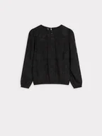 Bluzki damskie - Elegancka czarna bluzka z koronką - miniaturka - grafika 1