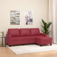 Sofy i kanapy - vidaXL 3-osobowa sofa z podnóżkiem, winna czerwień, 180 cm, ekoskóra - miniaturka - grafika 1