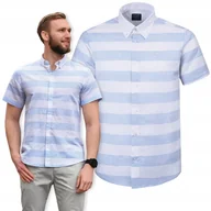 Koszule męskie - KOSZULA Męska w PASKI z Krótkim Rękawem LNIANA Regular Fit L Pako Jeans - miniaturka - grafika 1
