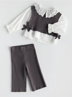 Reserved - Dzianinowa kamizelka z koszulą - ciemnoszary - Body dla niemowląt - miniaturka - grafika 1