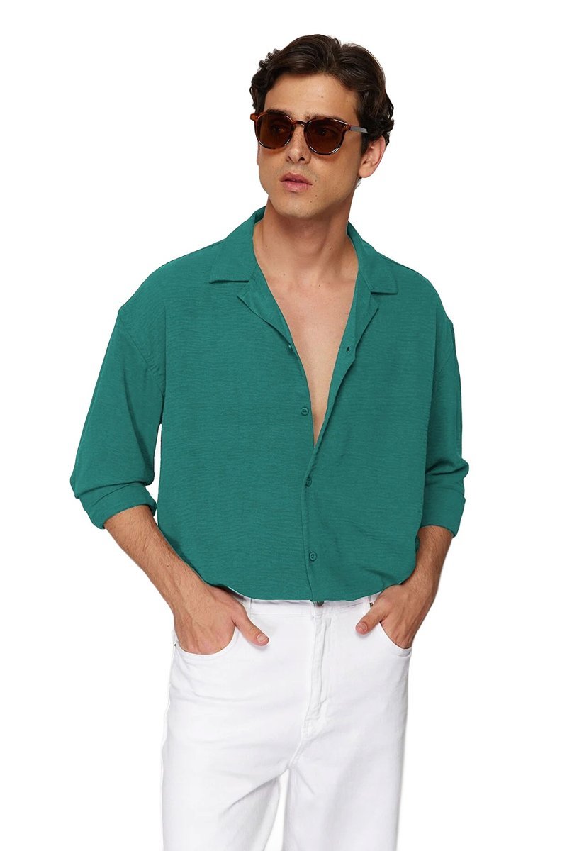 TRENDYOL MAN MĘSKA KOSZULA CASUAL Z DŁUGIM RĘKAWEM ZIELONA S 5DA