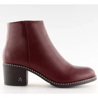 Botki damskie - Botki na stabilnym obcasie bordowe BH120-KB Wine czerwone - ButyModne - miniaturka - grafika 1