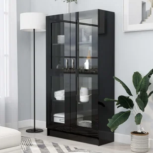 VidaXL Witryna, wysoki połysk, czarna, 82,5x30,5x150 cm, płyta wiórowa 802766 VidaXL - Witryny - miniaturka - grafika 1