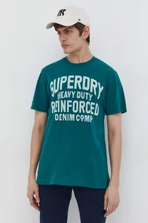 Koszulki męskie - Superdry t-shirt bawełniany męski kolor zielony z nadrukiem - grafika 1