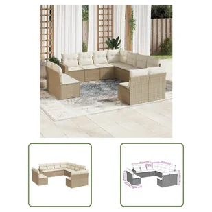 The Living Store 11-cz. zestaw mebli ogrodowych z poduszkami - beżowy - polirattan - Sofa Ogrodowa - Sofy ogrodowe - miniaturka - grafika 1
