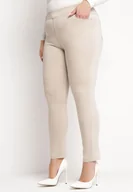 Spodnie damskie - Beżowe Spodnie Regular z Elastyczną Talią i Wsuwanymi Kieszonkami Astridda - miniaturka - grafika 1