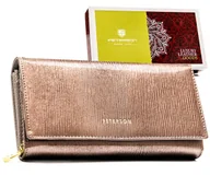 Portfele - Portfel damski skórzany brązowy PETERSON lakierowany duży rfid stop modny rozbudowany na karty - miniaturka - grafika 1