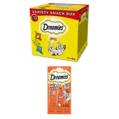 Przysmaki dla kotów - DREAMIES™ Variety Snack Box – karma uzupełniająca dla kotów (z kurczakiem, z serem i o smaku łososia) - 12x60g + DREAMIES 30g – karma uzupełniająca dla dorosłych kotów, z pysznym kurczakiem GRATIS - miniaturka - grafika 1