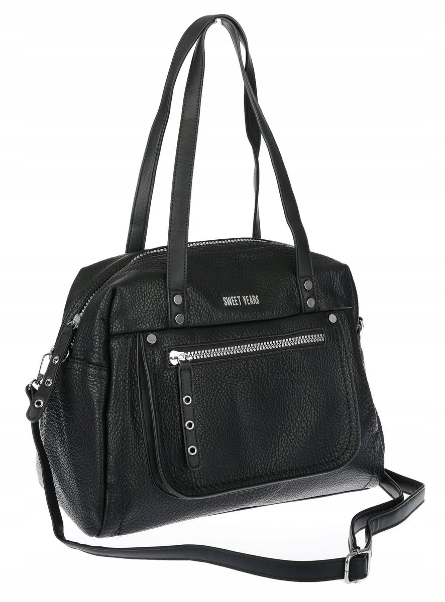 Elegancka torebka damska SWEET YEARS A4 pojemna eko skóra pasek 4104 Czarna