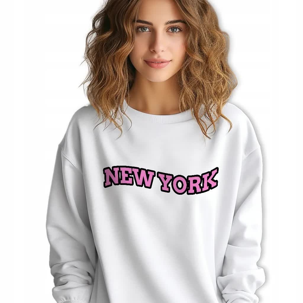 BIAŁA BLUZA Damska Dresowa NEW YORK Zabawne Wzory Roz S