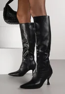 Kozaki damskie - Czarne Kozaki Vices na Kaczuszce z Marszczoną Cholewką Miozea - miniaturka - grafika 1