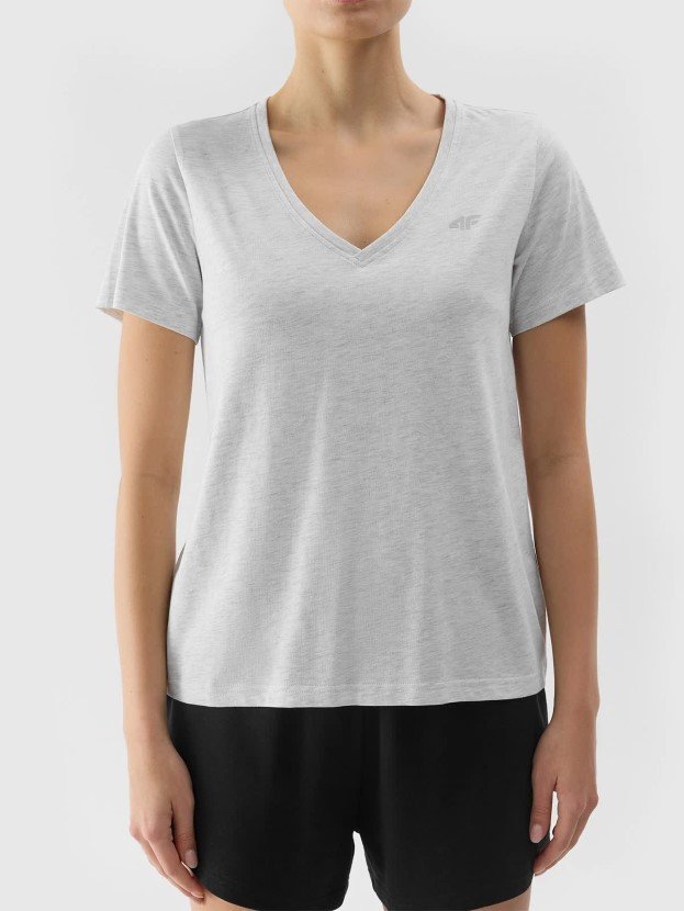 T-shirt damski gładki w regularnym kroju 4F 4FWSS24TTSHF1162-27M Szary