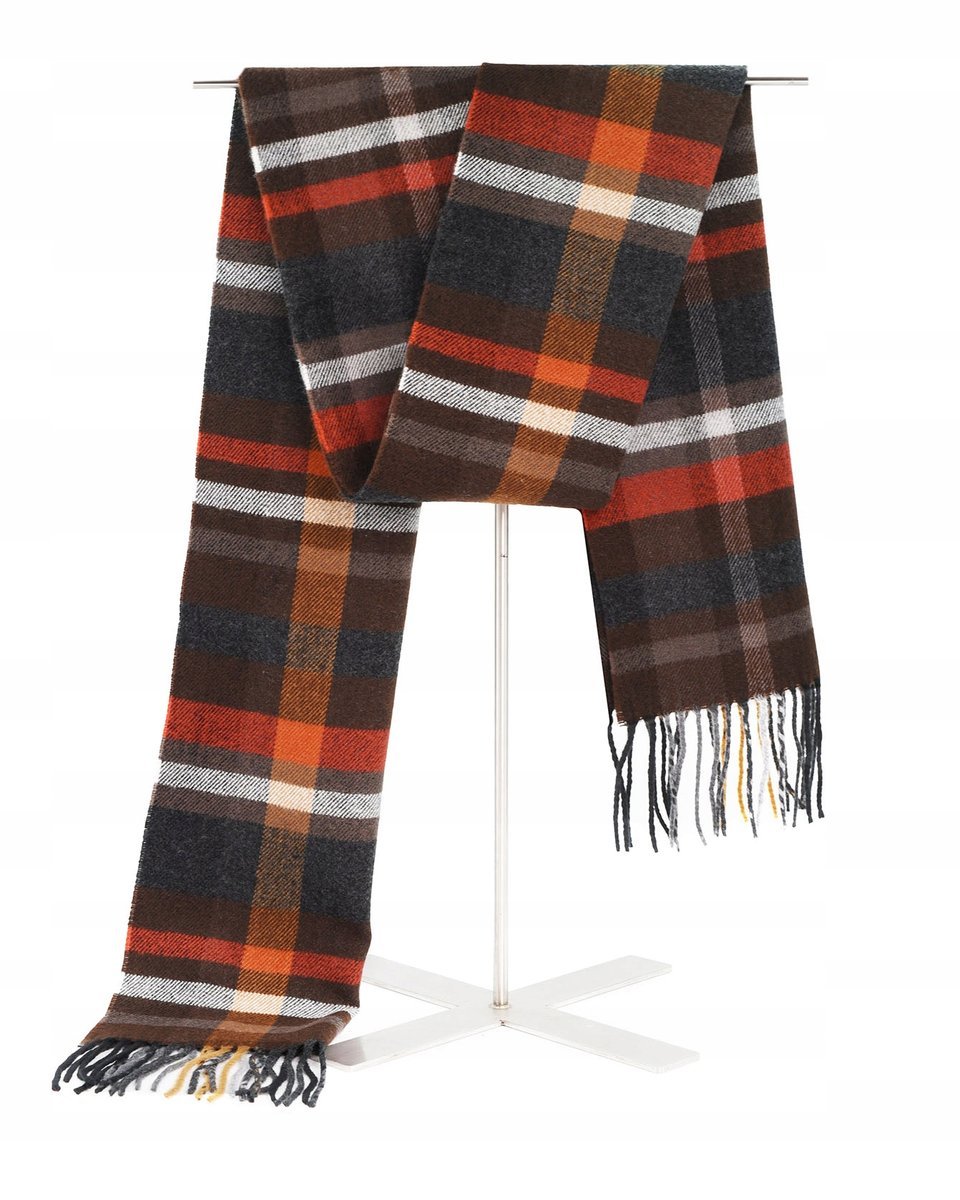 Szal Szalik Męski Zimowy Ciepły Brązowo Rudo Szary W Kratkę Pako Jeans