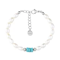 Bransoletki - Bransoletka damska białe perły i turkusowe kamienie - Manoki - miniaturka - grafika 1