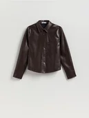 Koszule damskie - Reserved - Koszula z imitacji skóry - ciemnobrązowy - miniaturka - grafika 1