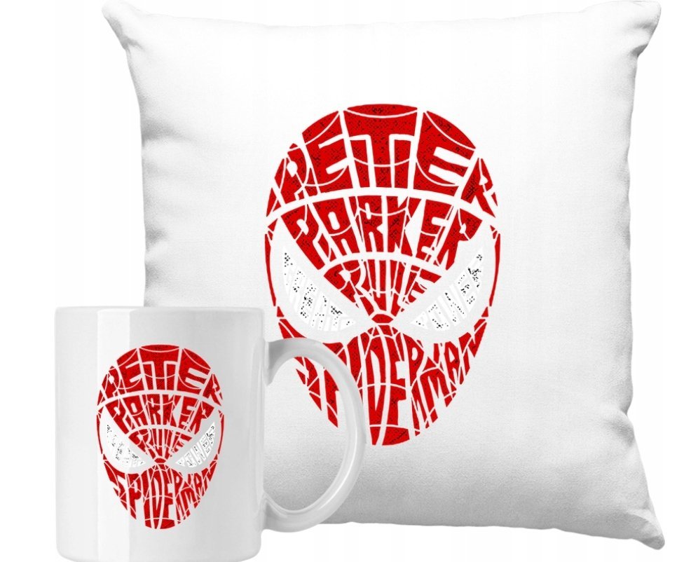 ZESTAW PODUSZKA + KUBEK Spider Man Parker Pomysł Na Prezent +IMIĘ
