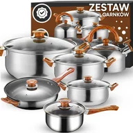 Zestawy garnków i patelni - Zestaw garnków kuchennych z pokrywkami czajnikiem patelnią na gaz indukcję - 11 el. - miniaturka - grafika 1