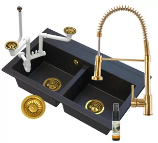 Zlew Dwukomorowy Golden Duet + Kran Syfon Złoty - Zlewozmywaki z baterią Zlew Dwukomorowy Golden Duet + Kran Syfon Złoty - Zlewozmywaki z baterią - miniaturka - grafika 1