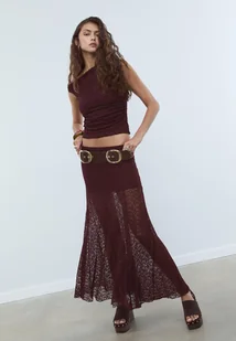 Stradivarius Asymetryczna koszulka koronkowa Fioletowy XS - Koszulki i topy damskie Stradivarius Asymetryczna koszulka koronkowa Fioletowy XS - Koszulki i topy damskie - miniaturka - grafika 1