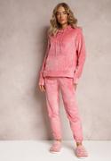 Piżamy damskie - Różowy 2-częściowy Pluszowy Komplet Piżamowy z Bluzą Kangurką i Spodniami Jogger Vegame - miniaturka - grafika 1
