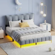 Łóżka - Łóżko tapicerowane Flieks 160x200cm z LED, łóżko młodzieżowe podwójne ze stelażem listwowym, łóżko drewniane klasyczne, aksamit, szare - miniaturka - grafika 1