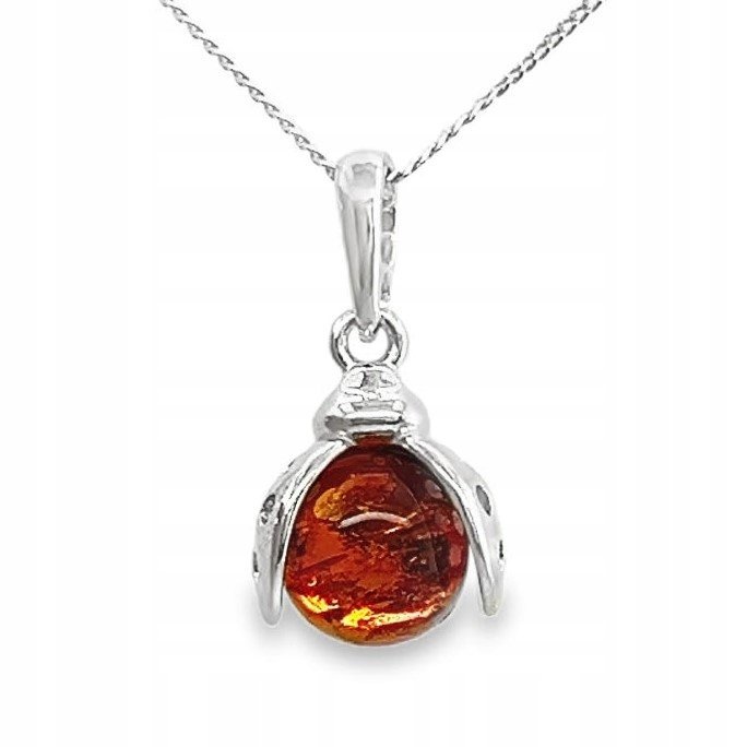 Wisiorek srebrny z bursztynem DELIKATNA BIEDRONKA ZAWIESZKA ze srebra