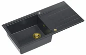Zlewozmywaki - Quadron Zlewozmywak granitowy jednokomorowy 100x50x21,5 cm z ociekaczem EVAN 146 XL GRANITEQ BLACK DIAMOND ze złotym odpływem - miniaturka - grafika 1