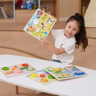 VIGA Drewniane Puzzle Układanka Montessori 2w1 Figurki Farma - Układanki dla dzieci - miniaturka - grafika 2