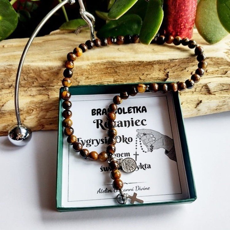TYGRYSIE OKO Bransoletka męska RÓŻANIEC męski na rękę CAŁY PEŁNY św.Benedykt /GiovanniDivine