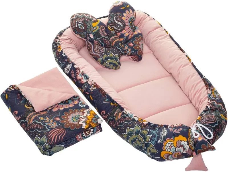 Kokon Velvet Premium Boho granatowe / brudny róż Infantilo