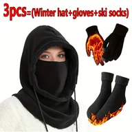 Czapki narciarskie - TEMU Zimowa Czapka, Nakrycie Głowy, Szalik na Szyję, Rękawiczki, Ciepłe Skarpety Zestaw Sportowy do Wędrówek, Jazdy na Rowerze, Narciarstwa - - miniaturka - grafika 1