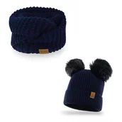 Czapki damskie - Nandy Komplet Dziecięcy Komin Czapka Z Polarem - Zest-Ck-17223-Granatowy - miniaturka - grafika 1