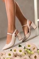 Czółenka - Beżowe czółenka Sergio Leone na słupku z odkrytą piętą skórzana wkładka HP553 - miniaturka - grafika 1