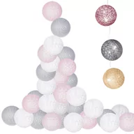 Oświetlenie świąteczne - Lampki dekoracyjne cotton balls 20 LED 20 kul różowe szare CL0048 - miniaturka - grafika 1