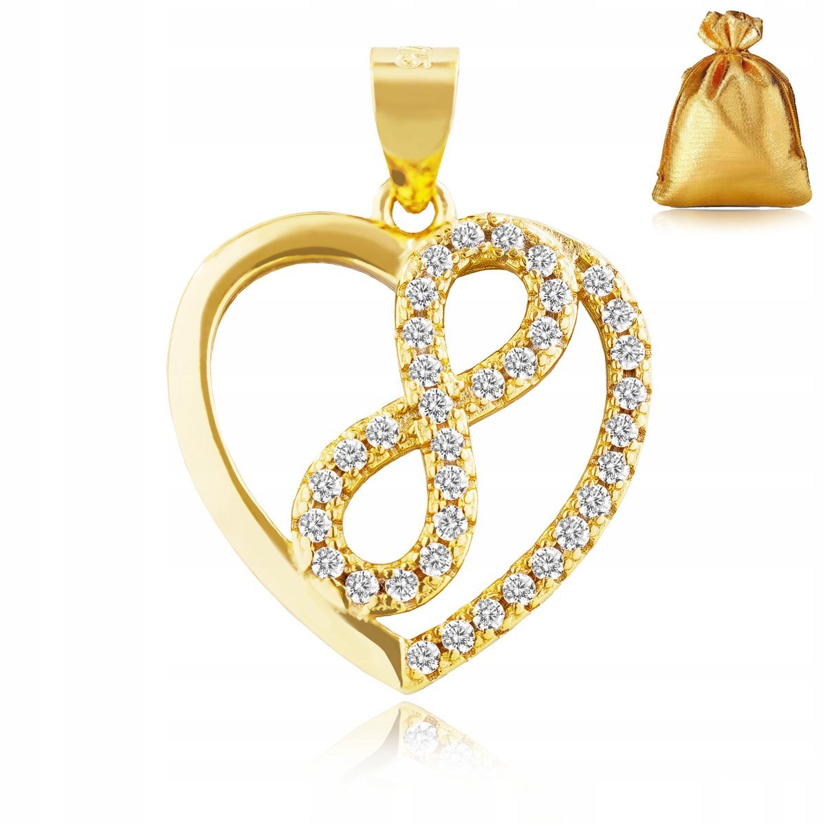 LŚNIĄCA ZŁOTA ZAWIESZKA 925 SERCE CYRKONIE NIESKOŃCZONOŚĆ NA ROCZNICĘ ŚLUBU